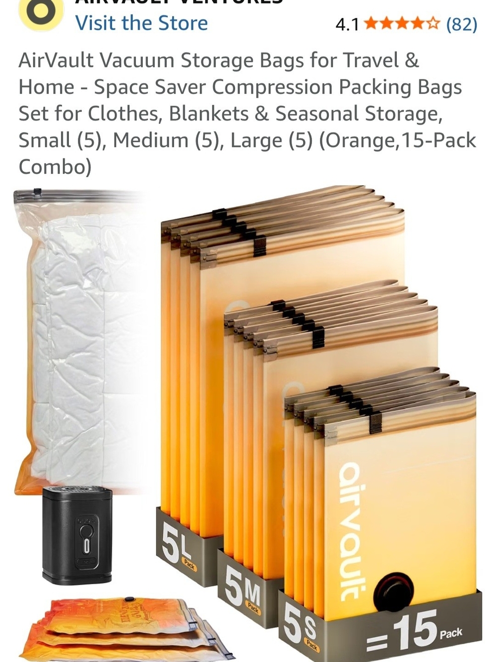 Orange Vacuum Storage Bags – 15-Pack Space-Saving Set